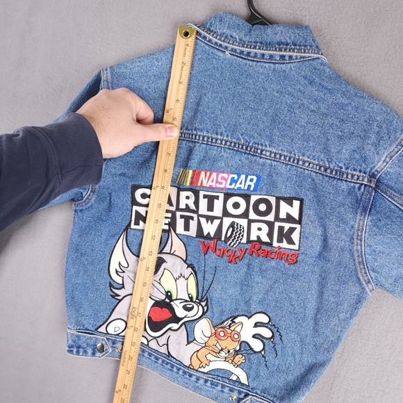 Vintage Cartoon Network Wacky Racing NASCAR Denim Jacket Small Blue Tom & Jerry - Picture 11 of 12
